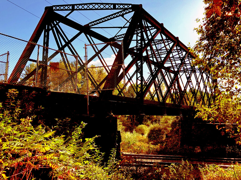 1896 trestle bridge over the Fitchburg Line tracks in Waltham, photographed from the Waltham side.