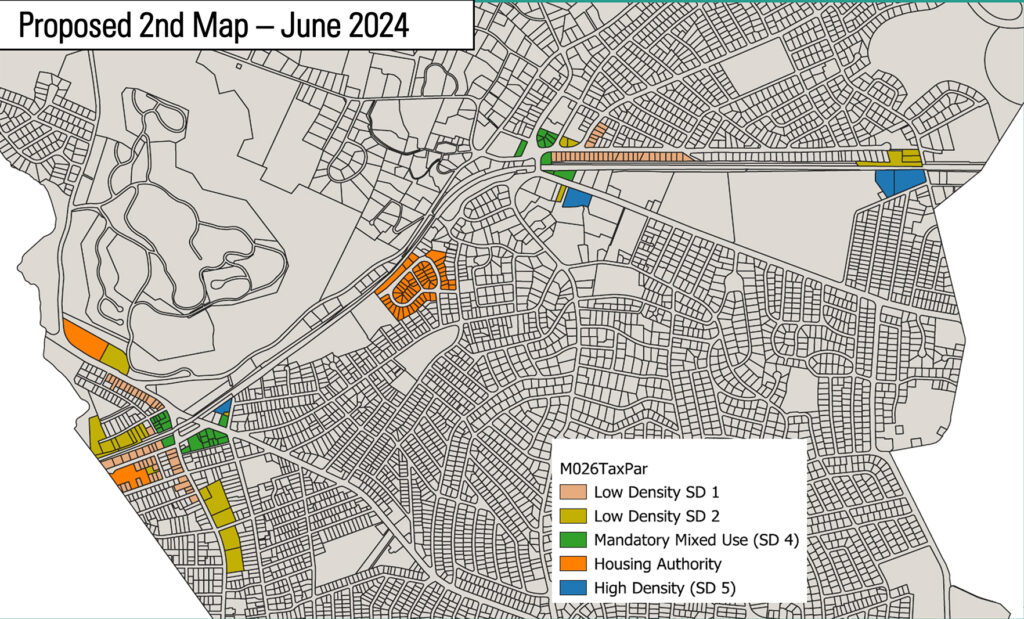 Map of the proposed rezoning from the June 7, 2024, presentation by Roy Epstein, Select Board chair, andChristopher Ryan, director of Planning & Building. 