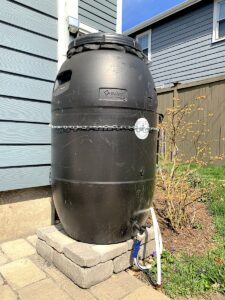 Rain barrel purchased several years ago with downspout diverter.